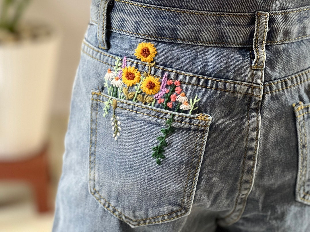 Floral Embroidered Jean Shorts/ Women's Gifts/ Custom Jeans/beach