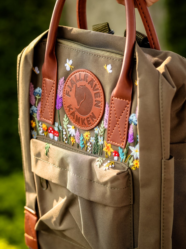 Flowers Embroidered Fjallraven Kanken Backpack, Lavender, Flowers, Mushrooms Embroidered Backpack Custom, Garden Flowers Embroidered Kanken