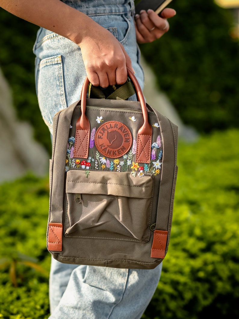 Flowers Embroidered Fjallraven Kanken Backpack, Lavender, Flowers, Mushrooms Embroidered Backpack Custom, Garden Flowers Embroidered Kanken