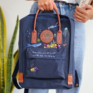 Fjallraven Rucksack Bestickt, Ocean Embroidered Backpack Custom, Fjallraven Kanken Embroidery Blue Whale, Diver, Jellyfish, Gifts For Girl