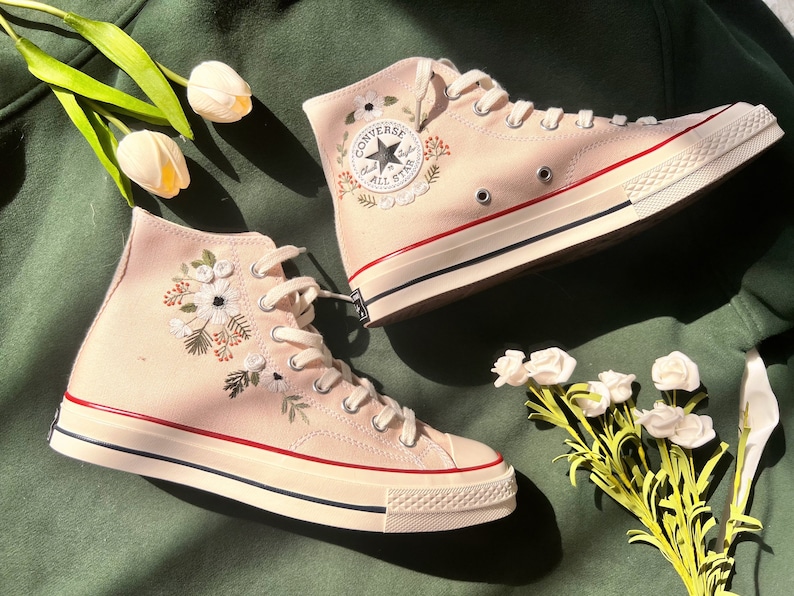Wedding Converse/embroidered Converse/converse High Tops White - Etsy