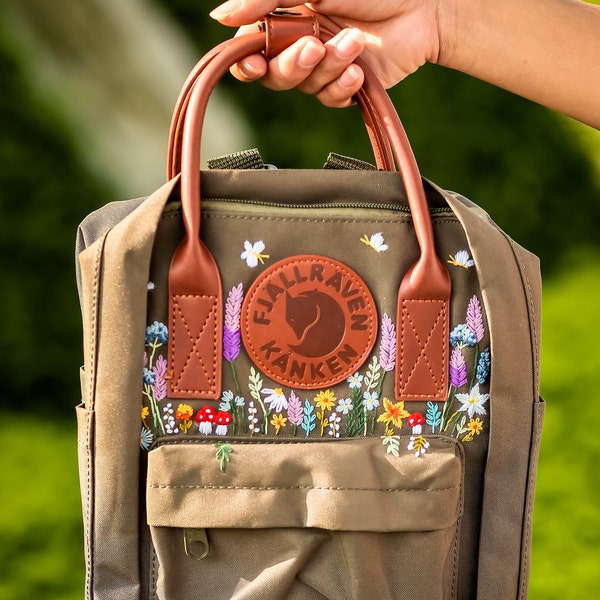 Flowers Embroidered Fjallraven Kanken Backpack, Lavender, Flowers, Mushrooms Embroidered Backpack Custom, Garden Flowers Embroidered Kanken