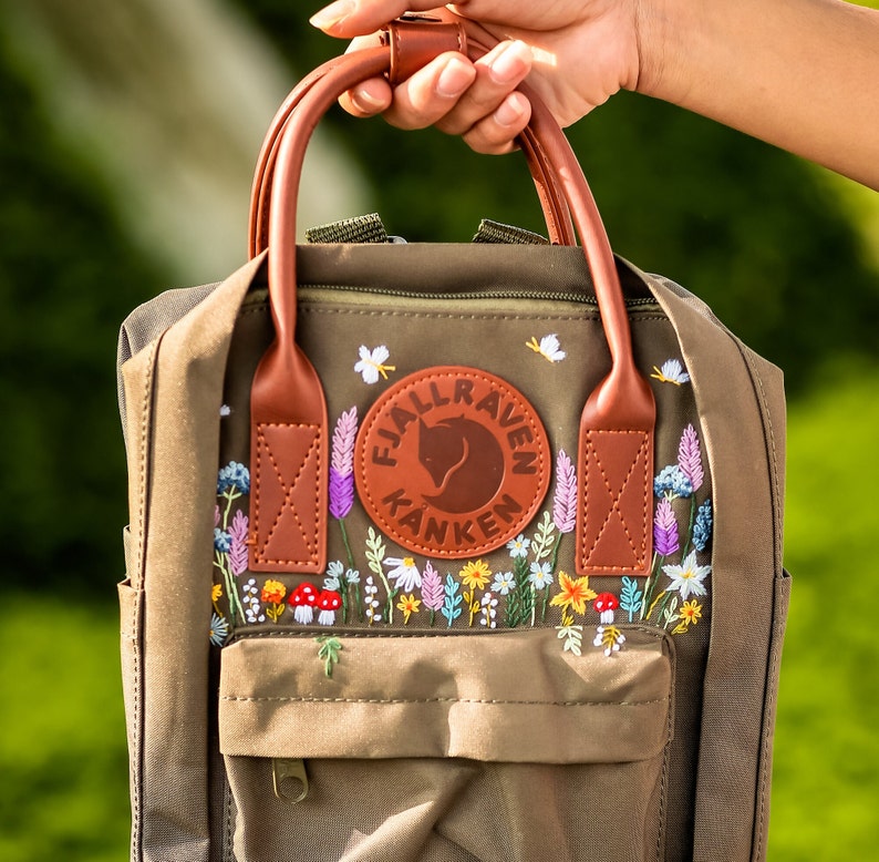 Flowers Embroidered Fjallraven Kanken Backpack, Lavender, Flowers, Mushrooms Embroidered Backpack Custom, Garden Flowers Embroidered Kanken