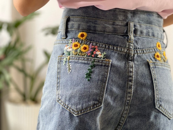 Floral Embroidered Jean Shorts/ Women's Gifts/ Beach - Etsy