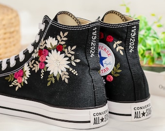 Customized Converse Embroidered Shoes, Wedding Flowers Embroidered Sneakers, Converse Custom Name, Converse Embroidery Designs, Gift for Her