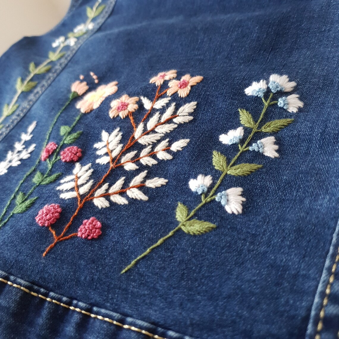 Hand Embroidered Jean Jacket / Custom Floral Embroidered Jean Etsy