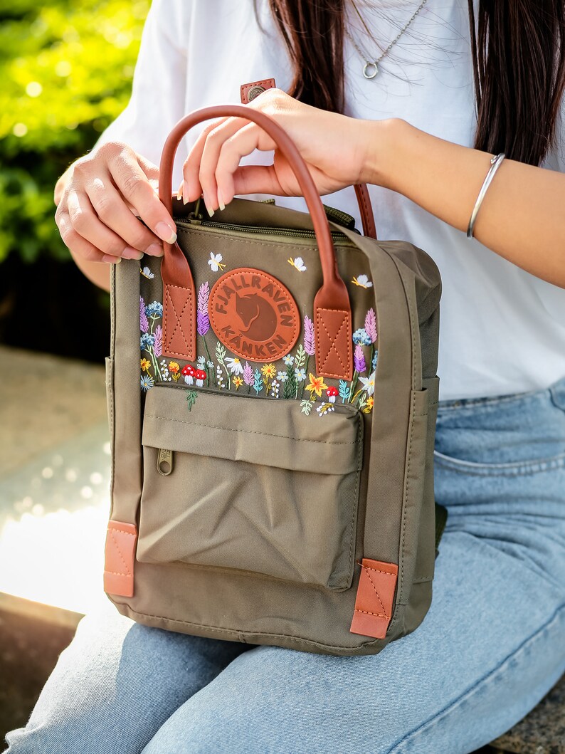 Flowers Embroidered Fjallraven Kanken Backpack, Lavender, Flowers, Mushrooms Embroidered Backpack Custom, Garden Flowers Embroidered Kanken