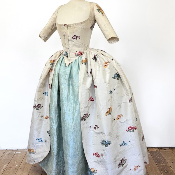 Reservado para H, vestido antiguo del siglo XVIII, bata a la inglesa, década de 1780, seda de Spitalfields