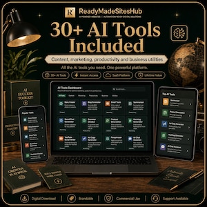 AI Tools SaaS Website Template, 30+ AI Generator Web App, Ready-Made WordPress Platform