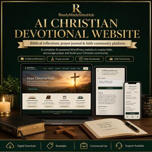 AI Christian Devotional Website Template, Prayer Journal, Biblical Reflection, Faith Community WordPress Site