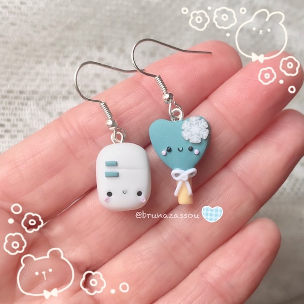 Boucles d’oreilles rétro kawaii pour réfrigérateur et crème glacée ~ Boucles d’oreilles amusantes ~ Cadeau unique fait à la main