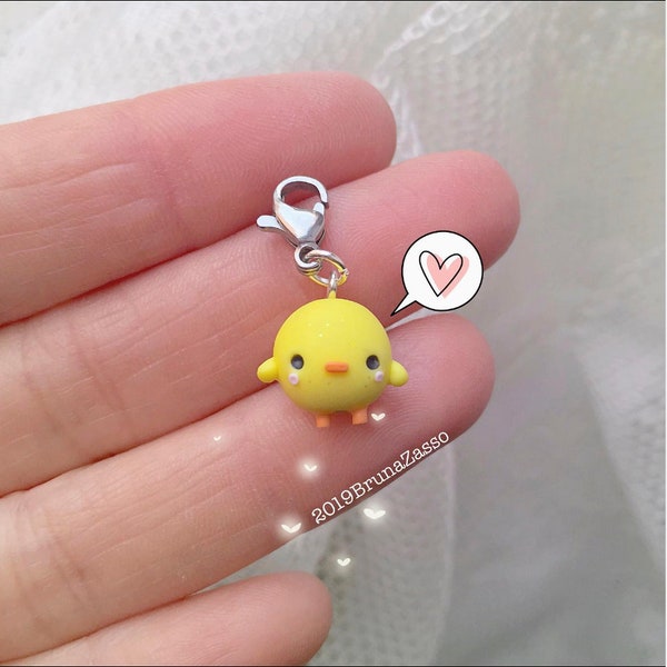 Chick Pendant Charm - Tiny funny charms - Polymer clay animals - Cute baby chicken puppy in fimo - Kawaii handmade yellow pendant