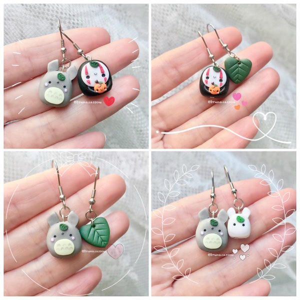 Boucles d'oreilles en argile polymère, Créatures enchanteresses de la forêt ~Amis à quatre pattes ~Boucles d'oreilles Fimo inspirées de créatures fantastiques ~Citrouille