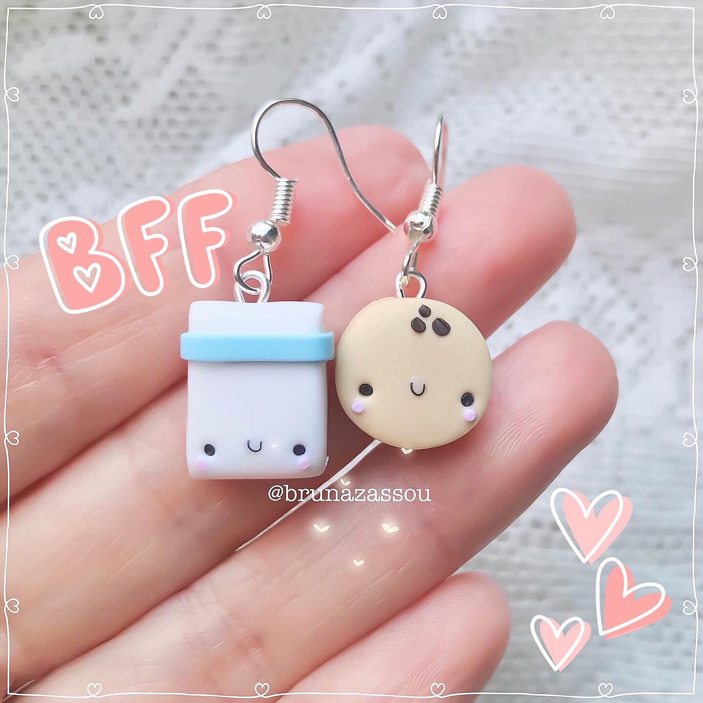 Cookie Milk Earrings Cute Food Fimo Polymer Clay Kawaii Handmade