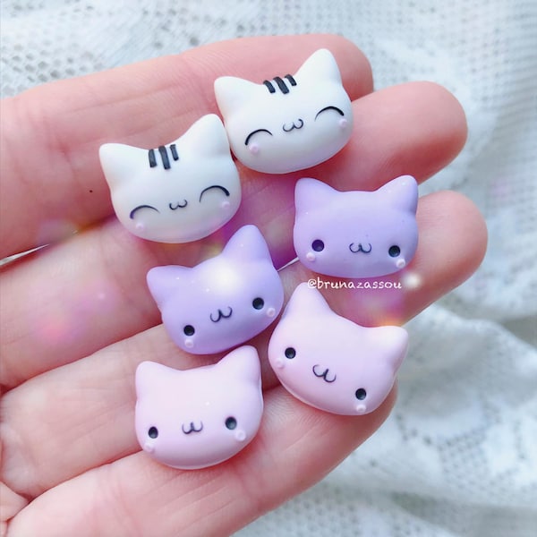 Cat Stud Earrings ~ Chibi Tiny Cute Miniature Fimo Polymer Clay Kawaii Handmade Button Cats Catlover Catlovers Kittens