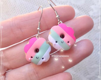 Boucles d’oreilles Rainbow Donut Mignon Fimo Polymère Argile Fait à la main comme par magie Cadeau Kawaii Boucles d’oreilles Donut Donuts Rainbow Pastel Colors