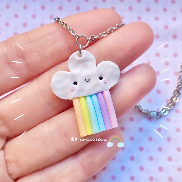 Collier Rainbow Cloud Mignon Kawaii Collier Fimo Polymer Clay Gift Chibi Handmade ~Prêt à expédier~