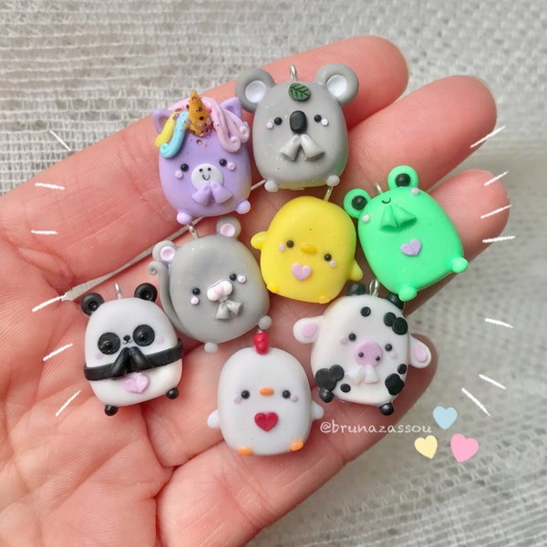 Pendentif en argile polymère : Adorables animaux miniatures avec fermoir mousqueton de votre choix !