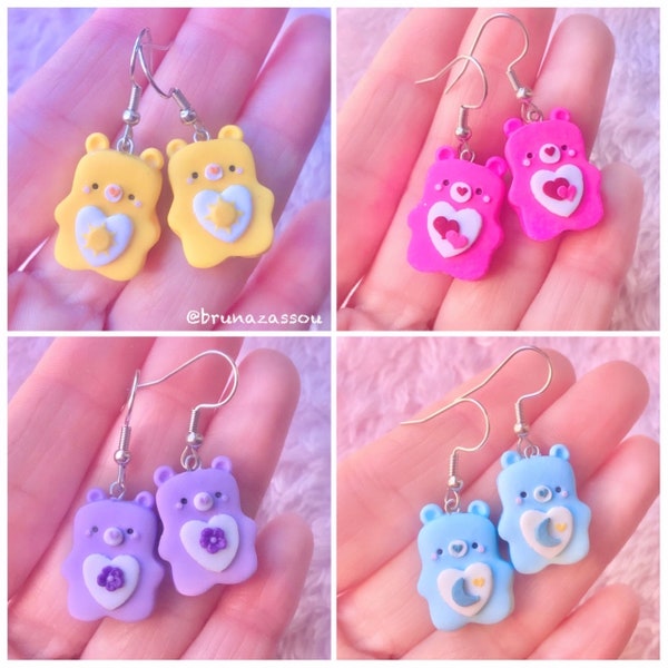 Boucles d’oreilles ours en argile polymère ~ Boucles d’oreilles ours Kawaii ~ Ours aux couleurs vives ~ Boucles d’oreilles avec de mignons petits ours