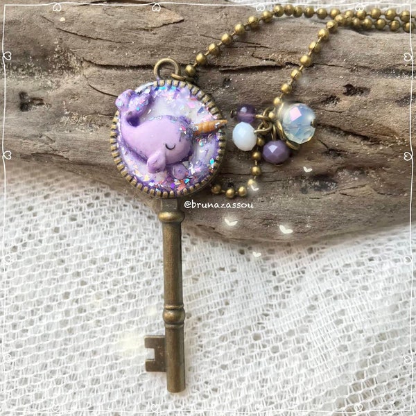 Collier Narval Mignon Fimo Polymère Argile Fait à la Main Magiquement Cadeau Charmes Art Kawaii Narvals Amant Cristal Licorne