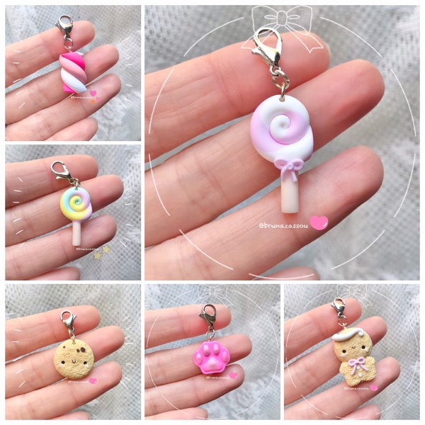 Charms d’argile ~ Mignon Fimo Pâte polymère Kawaii Fait à la main Couleurs Pastel Doux Lollipop Cookie Guimauve Gingembre Pendentif de votre choix