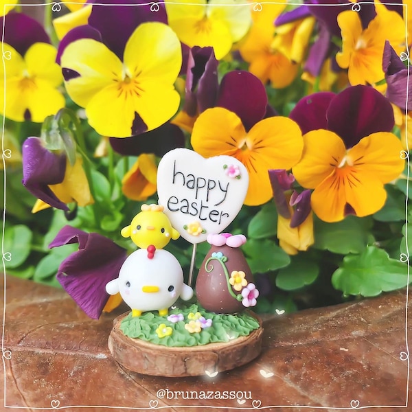 Happy Easter Figurines Polymer clay figurine ~ Fimo figurine ~ Cute clay animals ~ Kawaii Clay Figure Handmade