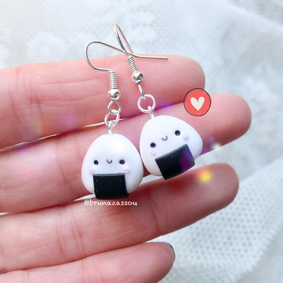 Boucles doreilles Sushi Onigiri Mignon Kawaii Fimo Polymer 