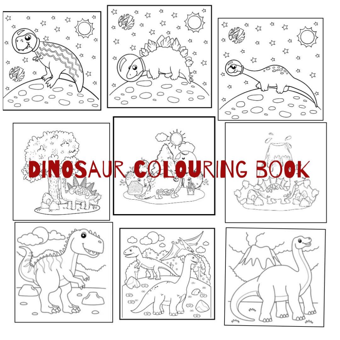 Dinosaur digital and printable coloring book and pages