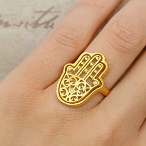 Brass Hamsa Hand Ring: Fatima, Luck & Happiness