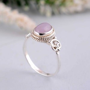Lavender Chalcedony Silver Ring: Handmade Vintage Scroll Design,