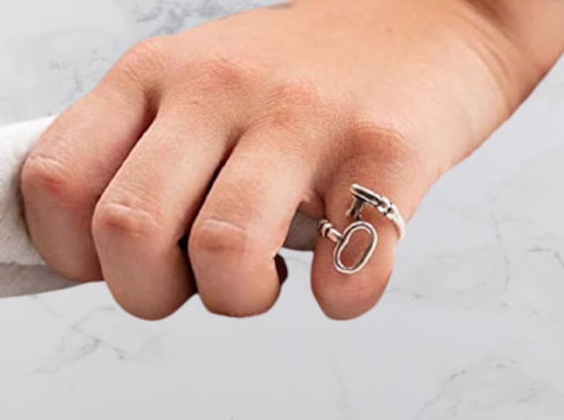 Vintage Skeleton Key Ring Sterling Silver, Wrap Key Ring, Unique Gift, Adjustable Ring. image 3
