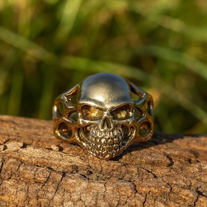Bague tête de mort en or - Bijoux de motard gothiques pour homme et femme, bague d&#39;Halloween
