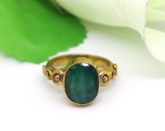 Green Onyx Brass Ring: Handmade Gemstone Statement Ring