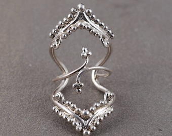 Long German Silver Adjustable Double V-Band Ring, Christmas gift