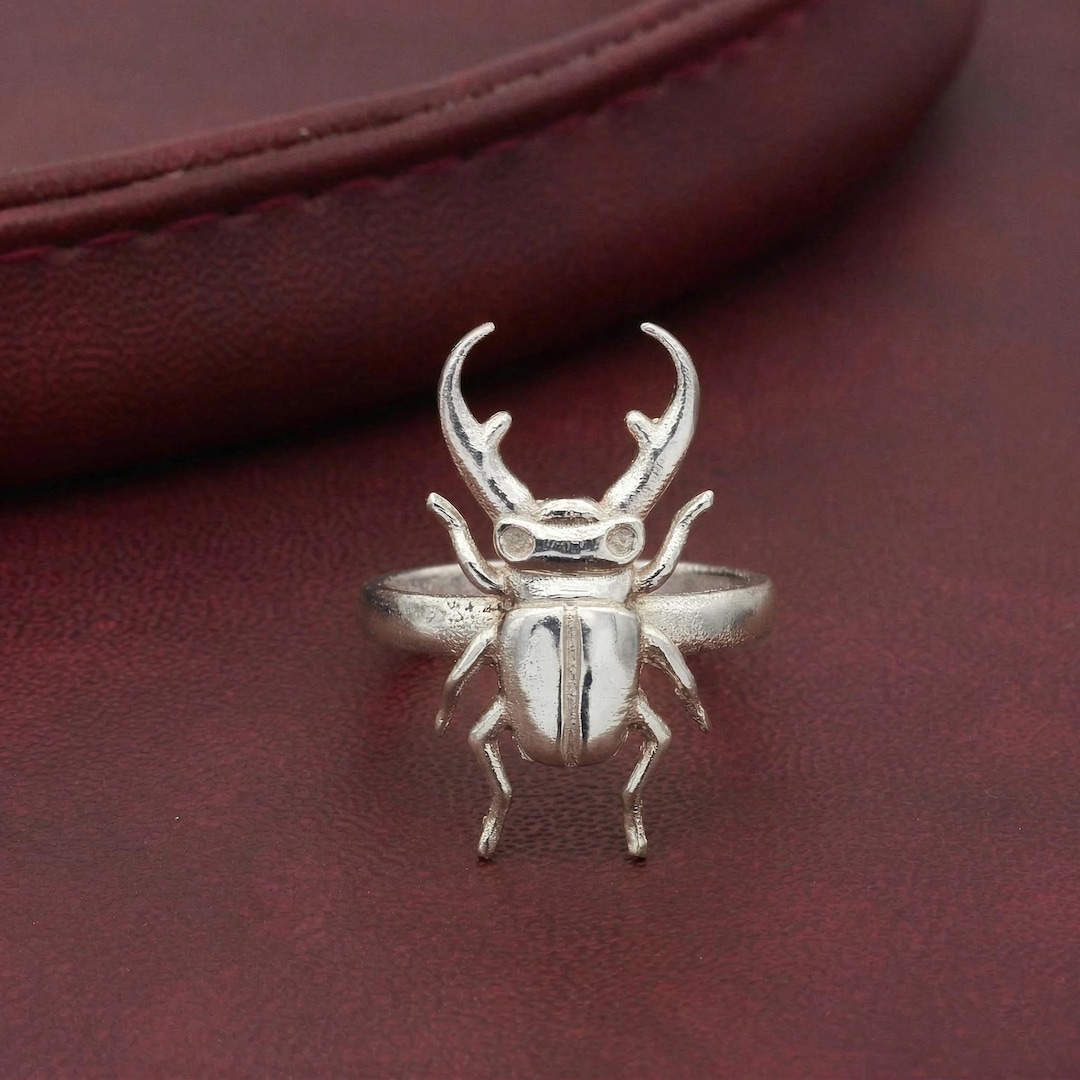 Insect Stacked Rings Handcrafted Gold Stag Beetle Ring – Unique 3D Insect Statement Jewelry ...