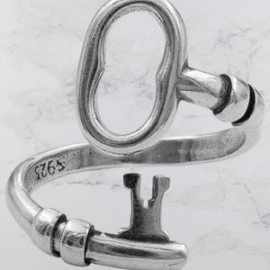 Vintage Skeleton Key Ring Sterling Silver, Wrap Key Ring, Unique Gift, Adjustable Ring. image 5