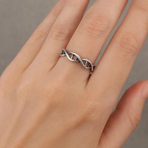 DNA Helix Band Ring – Science Inspired Silver Tone Ring
