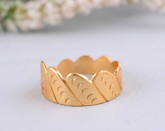 14K Solid Gold Crown Ring, Sterling Silver Crown Ring, Patterned Crown Ring, Queen Ring, Mother's Gift, Gift For Her.