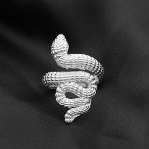 Textured Snake Ring – Bold Serpent Statement Band in Sterling Silver or Brass Tone, Halloween Gifts
