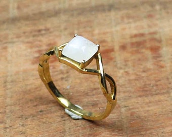 Tiny Rainbow Moonstone Brass Ring - Minimalist Friendship Jewelry