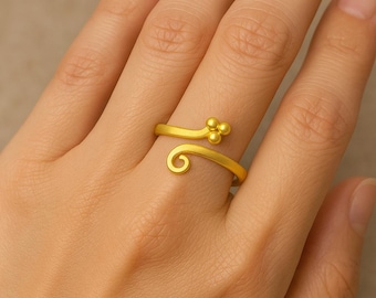 Handmade Gold Brass Spiral Wrap Ring - Minimalist Boho Adjustable Finger Ring for Her.