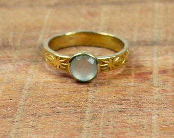 Handmade Brass Prehnite Ring: Ethical Gemstone Statement Jewelry