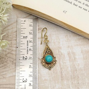 Bohemian Teardrop Brass Earrings with Turquoise Stone