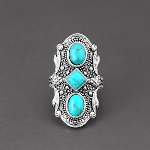 Turquoise Ring, Three Stone Ring, Turquoise Ring, Designer Ring, Gift For Her.