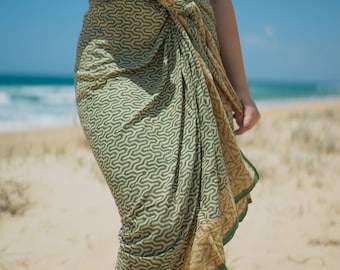 Cotton Sarong, Indian Hand Blockprint, Beach wrap, Skirt, Pareo, Shawl, Cotton Voile, Scarf, Sarongs, Block print, Floral, Summer