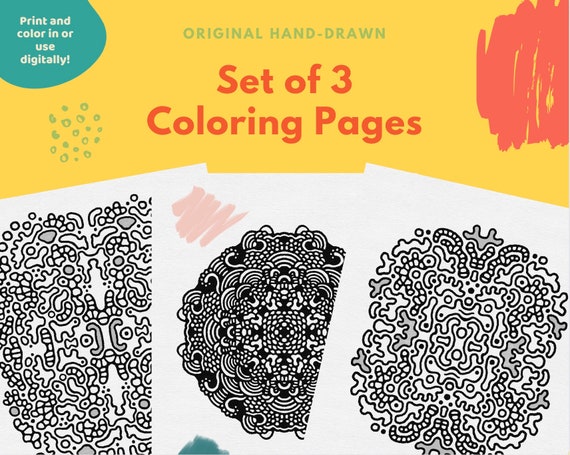 Abstract Printable Coloring Pages Set of 3 Hand Drawn - Etsy