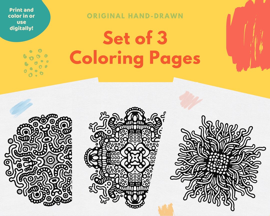 Abstract Printable Coloring Pages | Set of 3 Hand Drawn Printable ...
