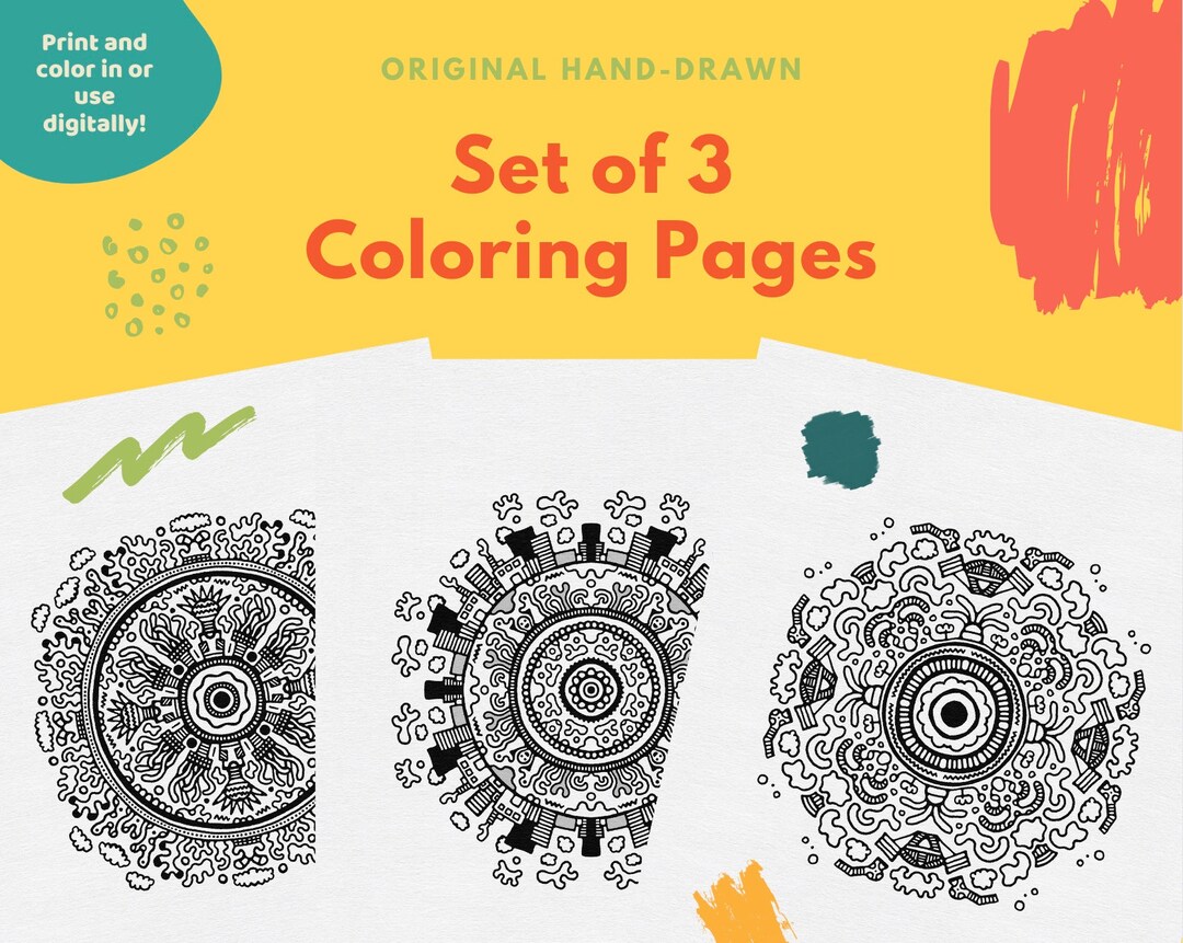 Abstract Printable Coloring Pages | Set of 3 Hand Drawn Printable ...