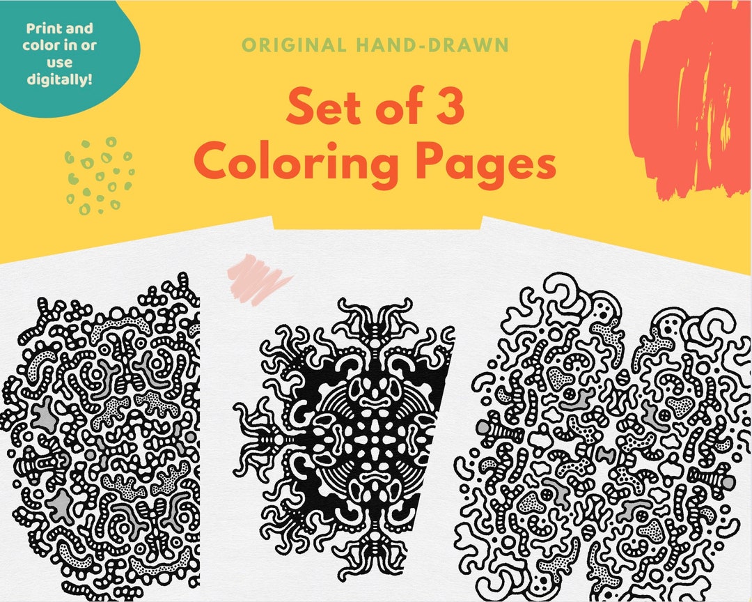 Abstract Printable Coloring Pages Set of 3 Hand Drawn Printable ...
