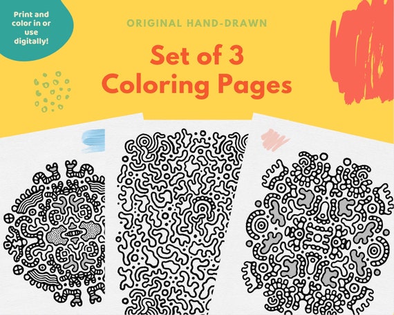 Abstract Printable Coloring Pages Set of 3 Hand Drawn - Etsy